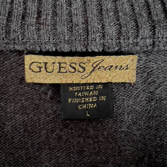 Vintage Y2K Guess Jeans Knitted Zipper Logo Cardigan Sweater - Large - Picture 10 of 11
